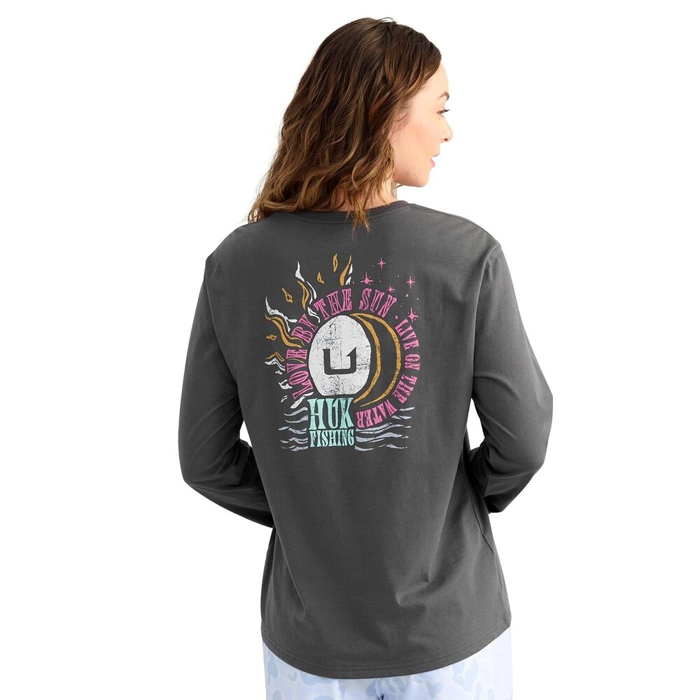 HUK Womens Pocket Tee Long Sleeve Fishing Shirt Love Water Volcanic Ash Small